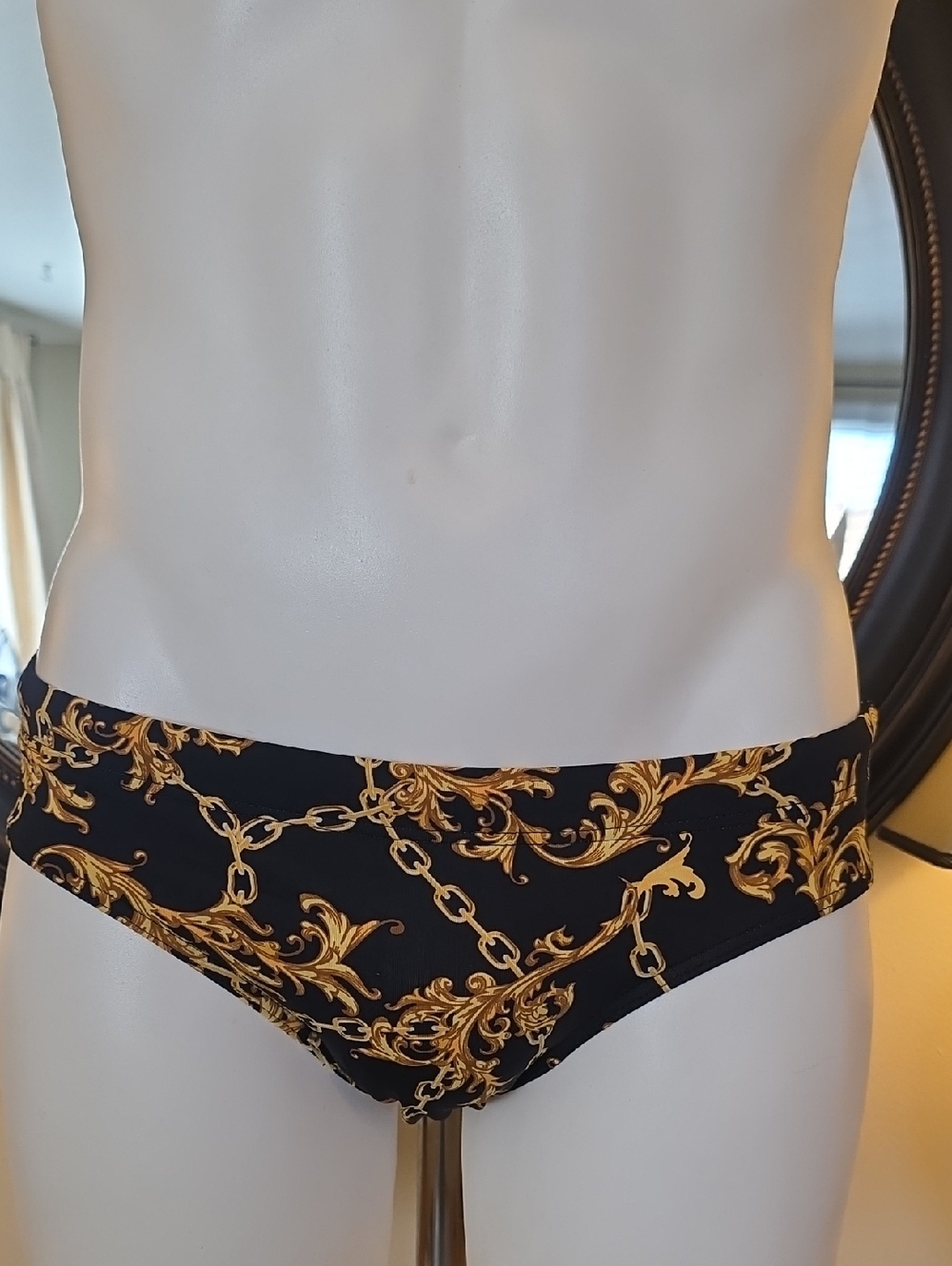 Men's Black & Gold Print Swim Trunks